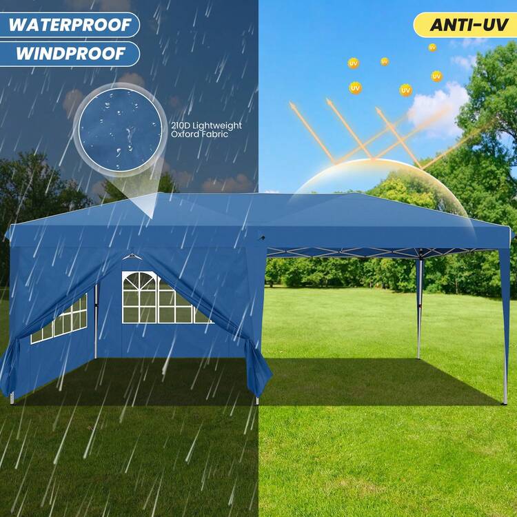 tooluck Folding Gazebo Tonnelle Gazebo Carpas Cenadores 3x6m Waterproof And Stable With 6 Side Walls Pavilion With One-Push Construction With 8 Windbreak Poles Party Tent For Party Wedding - 藍色 - 查看 7