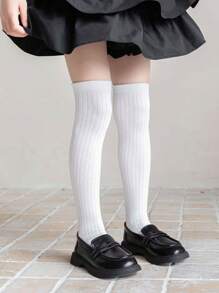 1双/4双儿童平头条纹过膝袜，公主风长筒袜，适合女童，四季百搭，秋冬 - 彩色 - 查看 9