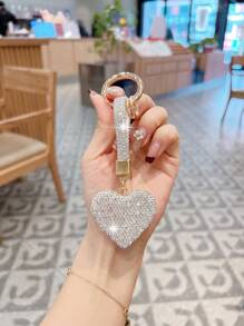 1pc Rhinestone Rope Clay Heart Shaped Car Keychain
