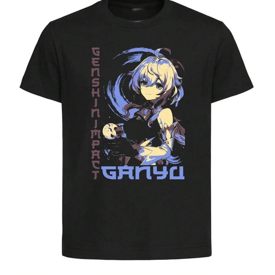 Black T Shirt Black Jersey Japanese Style  Ganyu-Uni Clothing - 黑色 - 查看 1