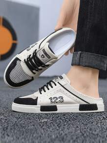 Men's Thick Sole Outdoor Slippers, Anti-Slip Casual Sports Slides, Large Size 47 Slip-On Breathable Mesh Net Men's Shoes, Lace-Up Odor Resistant Fashion Daily Work Casual Sports Sneakers - Beige - View 4