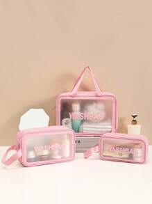 1 Pc Pvc Makeup Bag With A Small Body And Large Storage Capacity,Portable Women's Travel Transparent Waterproof Wash Bag, Storage Bag, Handbag Bag, Multi-Functional Travel Makeup Wash Bag,One Bag Is Versatile And Convenient For Daily Life, Cold Resistant, Waterproof Material, Semi Transparent Frosted Design, Beauty And Makeup Tools