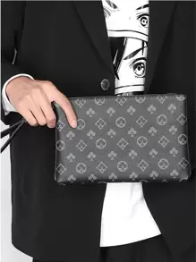 PU 印花男士手提手拿包、腕带包 - 藍色 - 查看 4