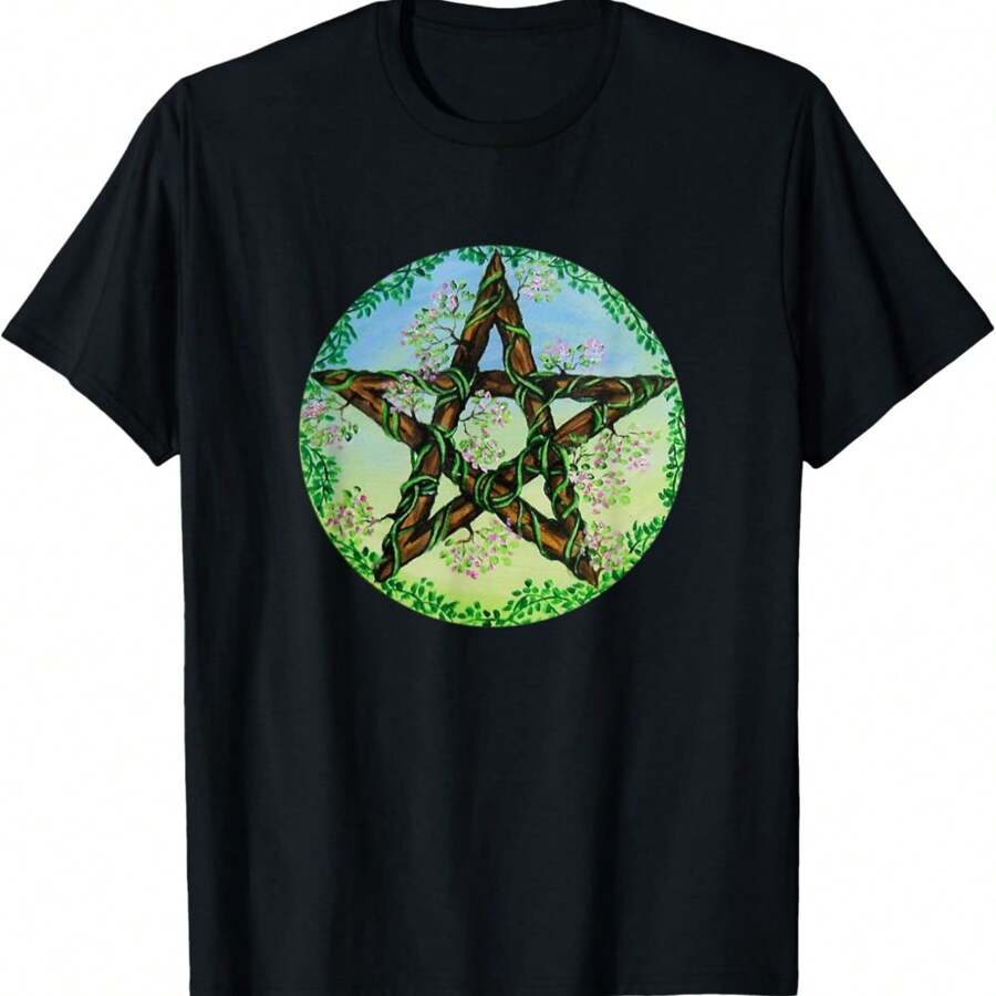 Camiseta con pentáculo para hombres y mujeres - Pagano Bruja - Negro - Ver 1