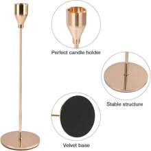 3 件装锥形蜡烛烛台，现代装饰烛台，适合婚礼、餐饮、派对（金色） - 金色 - 查看 3
