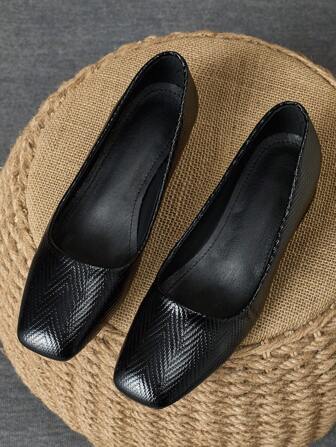 Women's Fashion Square Toe Slip-On Pumps, Vacation Travel Street Casual Retro High-End Versatile Blue Flat Shoes