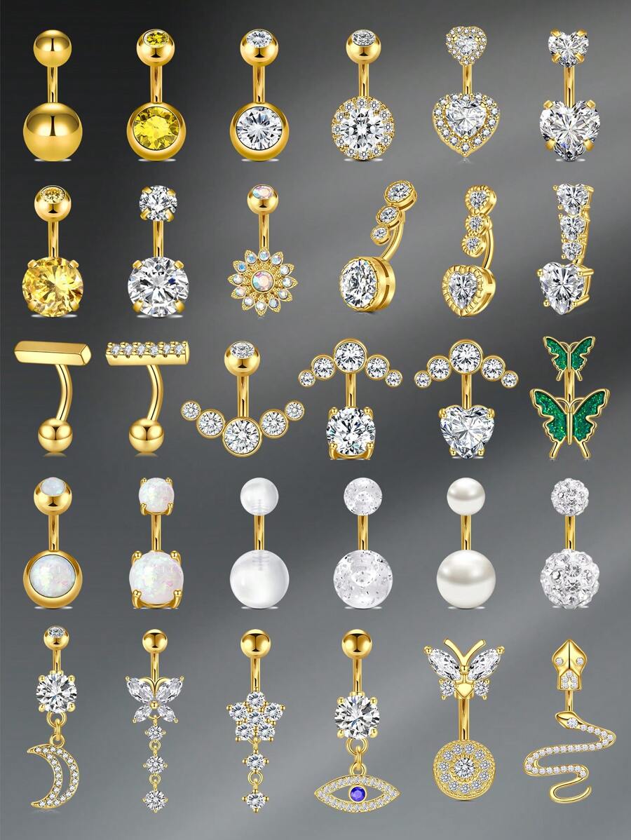 CIZME 1PC Gold Y2K Belly Button Rings Navel Barbell Stud Body Piercing Navel Piercings Jewelry Navel Rings For Women, 14G 10mm Stainless Steel White CZ Heart Butterfly Flower Belly Ring Navel Barbell Stud Body Piercing Navel Piercing
