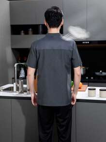 Áo khoác đầu bếp phong cách Trung Quốc, tay ngắn, thoáng khí & bền, lưới thông gió phía sau, thiết kế họa tiết mây Trung Quốc, ý nghĩa tốt lành, dành cho cả nam và nữ, thích hợp cho dịch vụ ăn uống, tiệm bánh, bếp khách sạn, nhà hàng, căng tin, xuân/thu/đông, áo khoác đầu bếp tay ngắn màu xám, có sẵn cỡ nhỏ - màu đen - Xem 7