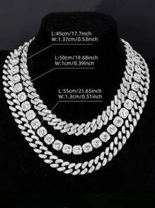 Bộ 3 dây chuyền xích dày phong cách Hip-Hop dành cho nam, trang sức hợp kim kẽm kim cương phong cách đường phố, phụ kiện thời trang cho tiệc tùng, sinh nhật, ngày của cha, ngày lễ tình nhân, quà tặng lễ tạ ơn - Nhiều màu - Xem 11