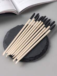 10 件装双头指甲角质层推刀木质设计棒黑色砂砾去除死皮橙色木棒适用于美甲工具 - 彩色 - 查看 6