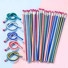 10/20pcs Bendable Colored Pencils With Eraser, Flexible Plastic Writing Stationery, Multicolored Striped Elastic Pencils, Suitable For Party Favors, Birthday, Easter Gifts, Random Colors - Multicolor - View 3