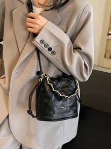 Bolso de hombro tipo cubo con decoración de cadena de moda versátil, bolso de bandolera simple y elegante