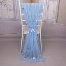 1 件珍珠蓝花卉桌旗，透明薄纱桌旗装饰，适合生日派对、情人节、宴会 - 藍色 - 查看 6