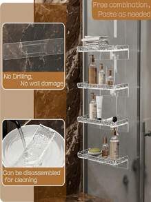 1pc Minimalist High-End Acrylic Ripple Pattern Bathroom Shelves, Wall-Mounted Rack For Bathroom, Vanity, Toilet, Makeup Organizer No-Drill