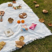 Chăn dã ngoại dày, di động, thảm cắm trại màu trắng, khăn tắm biển, khăn trải ghế dài, không thấm nước, có thể giặt được, ấm áp, thích hợp cho hoạt động ngoài trời, cắm trại, làm vườn, chụp ảnh, trang trí nhà cửa, khăn trải bàn, treo tường - trắng - Xem 4