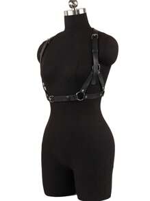 1pc Women's PU Leather Gothic Style Adjustable Suspender Waist Belt, Fashion Accessory - Black - View 9