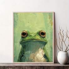 1 Pc Canvas Painting, A Bright And Fashionable Green Frog, Wooden Framed Art,High Quality ,Thickness 2.25cm/1inch  Wall Art Prints Poster Direct Hanging Decor For Home Gifts,Living Room, Bathroom, Bedroom, Kitchen,Bar,Office - 彩色 - 查看 4
