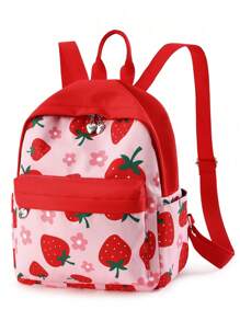 Girls Cute Strawberry Printing Backpack, Daily Mini Sweet Daypack For Teenagers And Students, Patchwork Design Women Double Shoulder Bag, School Backpack - Pink - View 11