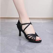 1 Pair Women's Latin Dance Shoes, Soft Sole, Satin High Heel, Professional Dance Shoes For Dancing School, Dance Learners, Suitable For Festivals And Dance Practice