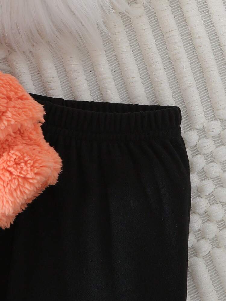 Girls' Winter New Warm Plush Love Hooded Korean Fashion Two-Piece Suit, Suitable For Outdoor Scenes. - 橘色 - 查看 6