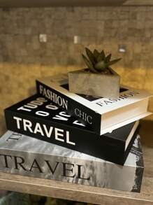 Kit With 3 Fake Books Desk Book Organizer Box Decorative Object Holder - TRAVEL - View 3