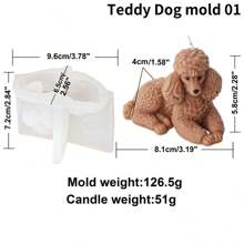 Molde de Silicone para Vela em Forma 3D de Cachorro de Pelúcia Deitado, Molde de Sabão de Animal Poodle, Molde de Silicone de Cachorro, Decoração de Filhote, Vela de Cera de Soja, Arte de Gesso e Resina