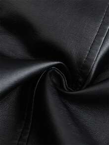 Women's Fashion Black PU Leather Motorcycle Jacket, Lapel Collar, Full Zip And Pockets, Short Length Long Sleeve, Suitable For Autumn And Spring - Black - View 10