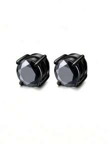 2pcs Fashionable Minimalist Single Black Magnet Stud Earrings For Men, Suitable For Daily Wear And Occasions