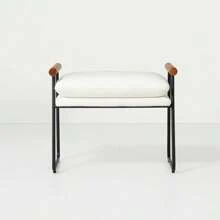 Hearth & Hand W/Magnolia Furniture Ottoman Metal Wood Living Room Cream Black - 1 - 查看 3