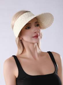 Beach Straw Sun Hat For Women Crochet Frayed Floppy Bucket Hat Wide Brim Sun Protection Straw Hat - A - View 6