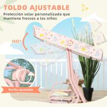 AIYAPLAY Columpio de Jardín Exterior para Niños de +3 Años Balancín de Jardín Exterior de 2 Plazas con Toldo Ajustable Arnés de Protección y Estampados Bonitos 112x75x120 cm - Rosa - Ver 4