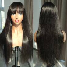 Natural Black Striaight Human Hair Wig With Bangs Human Hair 4x4 Closure Wig With Bangs Straight Glueless Long Wig With Bangs Lace Closure Wigs For Women Virgin Brazilian Human Hair Natural Black - Natural Black - 查看 5