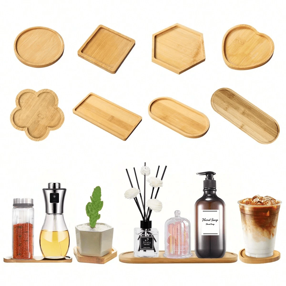 1 Piece Bamboo Tray, DIY Base Embryo Succulent Mosaic Coaster Making Material Bathroom Storage Wood Plank Roma Therapy Hand Sanitizer Shampoo Shower Gel Sink Sponge For Home Kitchen Dresser Living Room OilSpice Bottle Coaster Jewelry Flower Pot Green Plant Fish Tank, Home Decoration, Bathroom Accessories