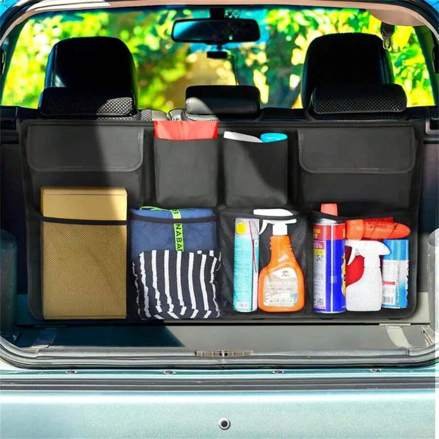 1 pièce Organisateur de coffre de voiture, Organisateur de siège arrière suspendu de voiture avec 8 grands sacs de rangement. Organisateur de coffre pour gain d'espace dans les SUV et les camions