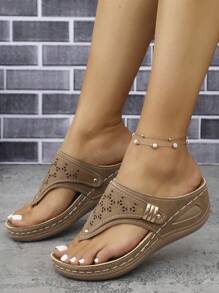 Women's Summer New Color Block Leaf Design Platform Wedge Sandals With Criss-Cross Straps, Hollow-Out Breathable Casual Vacation Fashionable Multifunctional Sandals
