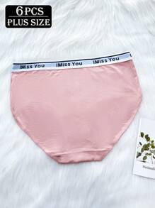 6 unidades/pacote plus size feminino elástico e respirável letra cós cobertura total triângulo calcinha - Multicolorido - Ver 4