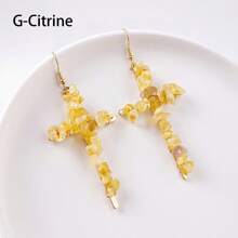 1Pair Natural Crystal Gravel Stone Cross Amethyst Eardrop Earrings Pink Crystal Reiki Eardrop Women Party Wedding Jewelry - Crushed Stone Cross Earrings - View 12