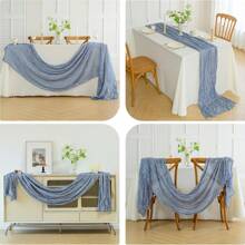 Toalha de mesa com estampa de queijo azul-acinzentado, toalha de mesa de gaze boho, toalha de mesa longa e transparente simples, tecido de gaze, pano de queijo de fazenda, adequado para chá de bebê, casamento, noiva, festa de aniversário, decoração de mesa de jantar