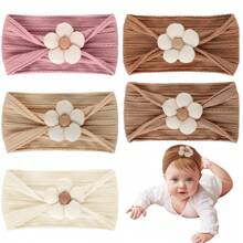 5 种颜色婴儿花朵头带，柔软女婴头带尼龙头带，适合女婴婴儿洗澡，适合新生儿婴幼儿的花朵发饰 - 彩色 - 查看 1