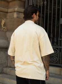 Oversized Plain Turtleneck Basic Streetwear T-Shirt For Men Unisex - 奶油色 - 查看 5