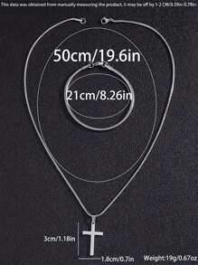 男士不锈钢项链和蛇骨手链 2 件套，个性化简约日常佩戴 - 銀色 - 查看 4