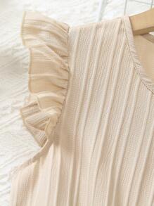 Tween Girls Casual Chiffon Cap Sleeve Jumpsuit With Belt, Simple Solid Color, Summer - Brown - View 3