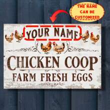 1 Letrero de metal personalizado - Diseño de granja de campo con huevos frescos, opción de nombre personalizado, resistente a arañazos y a prueba de agua, metal, 8"X12" - Ideal para decoración de patio y cerca, accesorio, moda de vuelta a la escuela