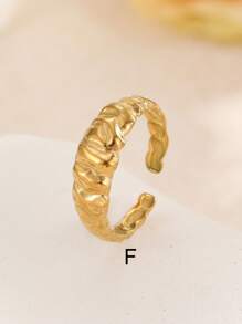 1pc Fashionable Minimalist Asymmetrical Stainless Steel Gold-Plated Ring, Unique Personalized Design, High-End Tarnish Resistant Finger Jewelry