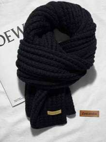 1pc Knitted Scarf, Unisex Thick Warm Casual Shawl, Fashionable High-End Feel For Autumn/Winter, Random Logo