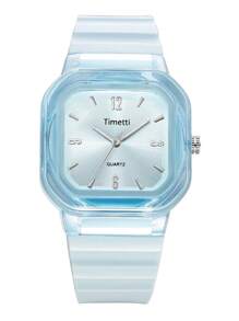 1 Đồng hồ đeo tay thạch anh dây silicon hình vuông tối giản giá cả phải chăng cho nữ, thích hợp đeo hàng ngày - Màu xanh lam - Xem 4