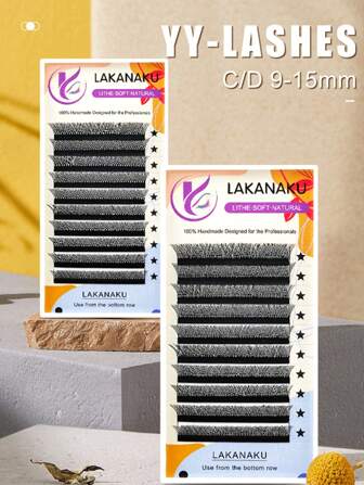  LAKANAKU 10 排 D 卷 0.07 毫米 YY 睫毛延长 YY 形状浓密睫毛自然混合长度睫毛延长睫毛和巴西浓密羊绒貂皮睫毛延长睫毛 YY 睫毛簇、睫毛簇、单根睫毛、睫毛、假睫毛