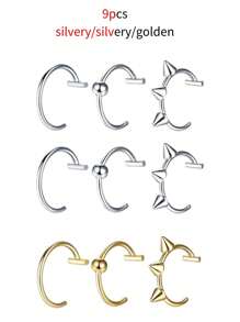 3 件/9 件不锈钢非穿孔身体首饰套装 C 型夹鼻环/唇环/耳环，男女通用，防过敏多用途日常环 - 彩色 - 查看 10