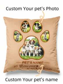 1pc Customized Lovely Fashion Pet Name & Photo Decorative Throw Pillow Cover, Pet Dog Memorial Gift, Home Decor For Bedroom And Living Room
