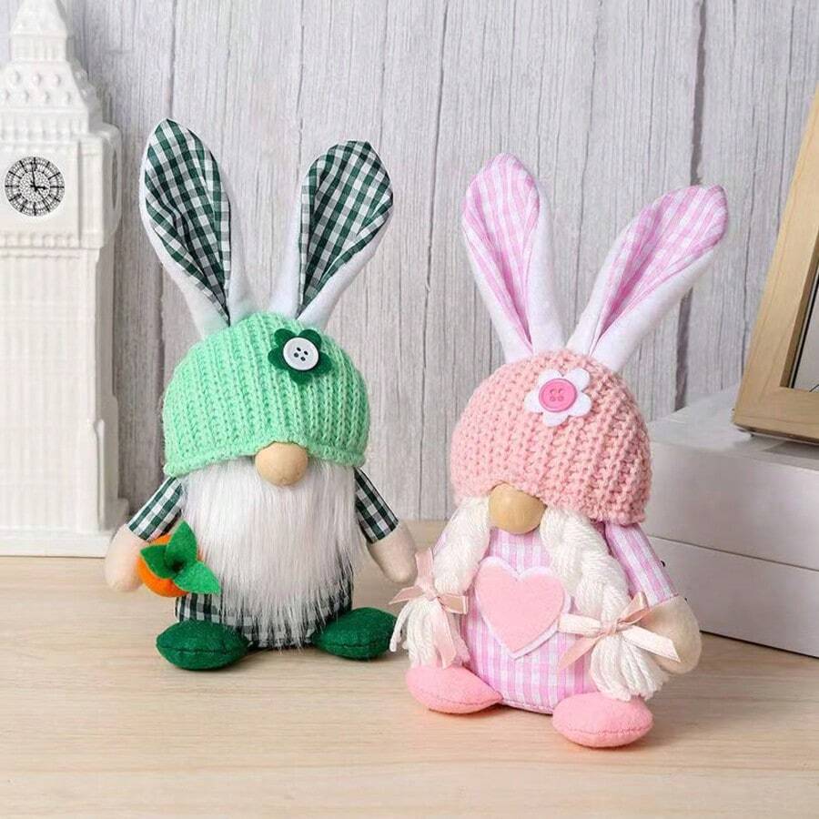 复活节侏儒装饰，1 件套毛绒复活节兔子手工制作的毛绒布娃娃兔子礼物可爱的复活节无脸兔子家居装饰，家居装饰 - 彩色 - 查看 1